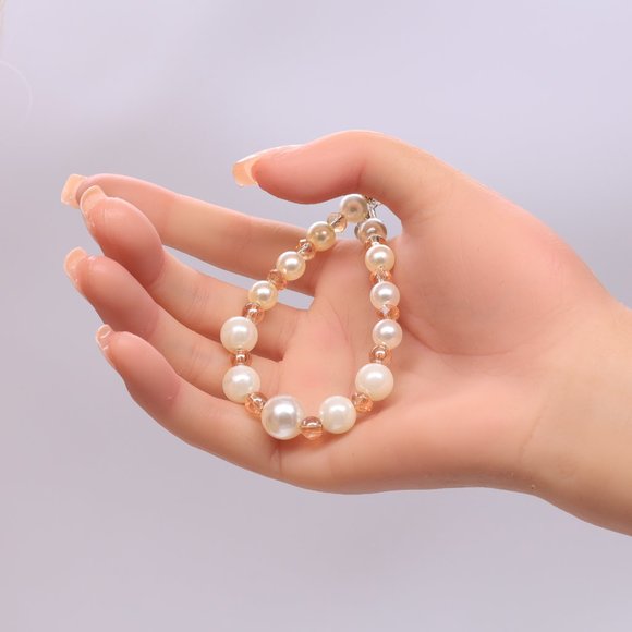 Champagne color necklace 3 piece set with pearls and gold accents. - Picture 6 of 9